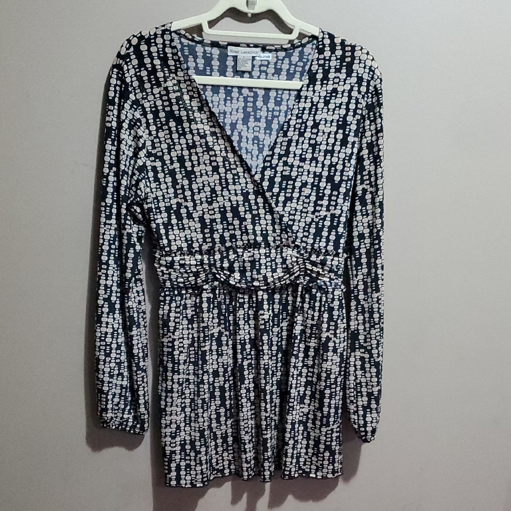 Susan Lawrence Elegant Black and White Patterned Blouse Size Large